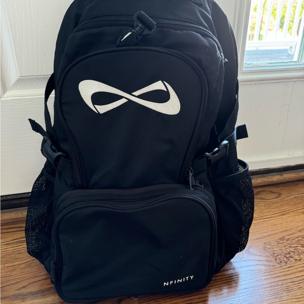 Nfinity Classic Black Cheer Backpack for Cheerleading with Detachable Purse